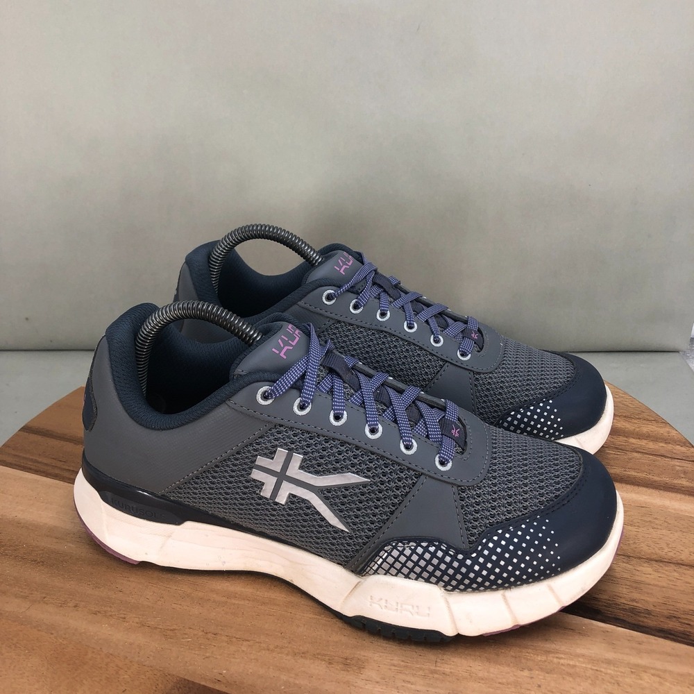 Kuru Quantum Womens Walking Shoes Size 9.5 Medium Gray Purple Orthopedic Lace Up